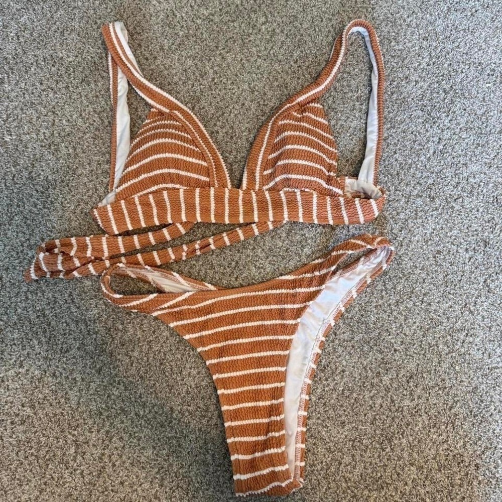 Somerfield Swim Terracotta Striped Wrap Bikini Set Small Top Medium Bottoms